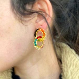 Multicolored Hand-Made Gold Crochet Links Earrings